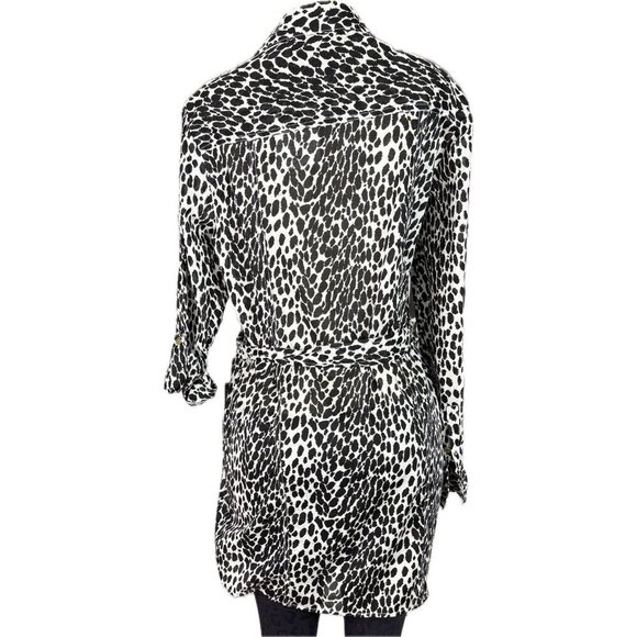 Jaclyn Smith L Black Animal Print Button Collar Roll- Tab Long Sleeve Shirt - Picture 4 of 6